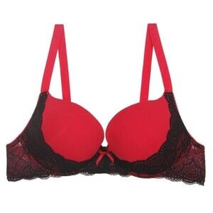 Youmita 44DD Red Floral Lace Overlay Plunge Bra NWT